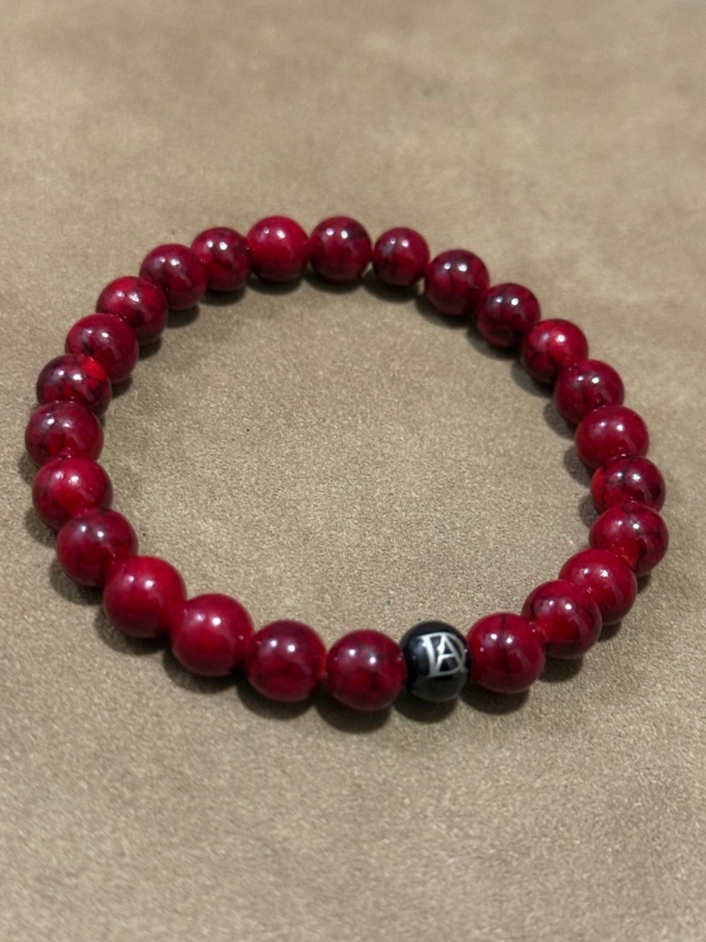 Red Beaded Stretch Bracelet with Accent Bead - Men's Jewelry